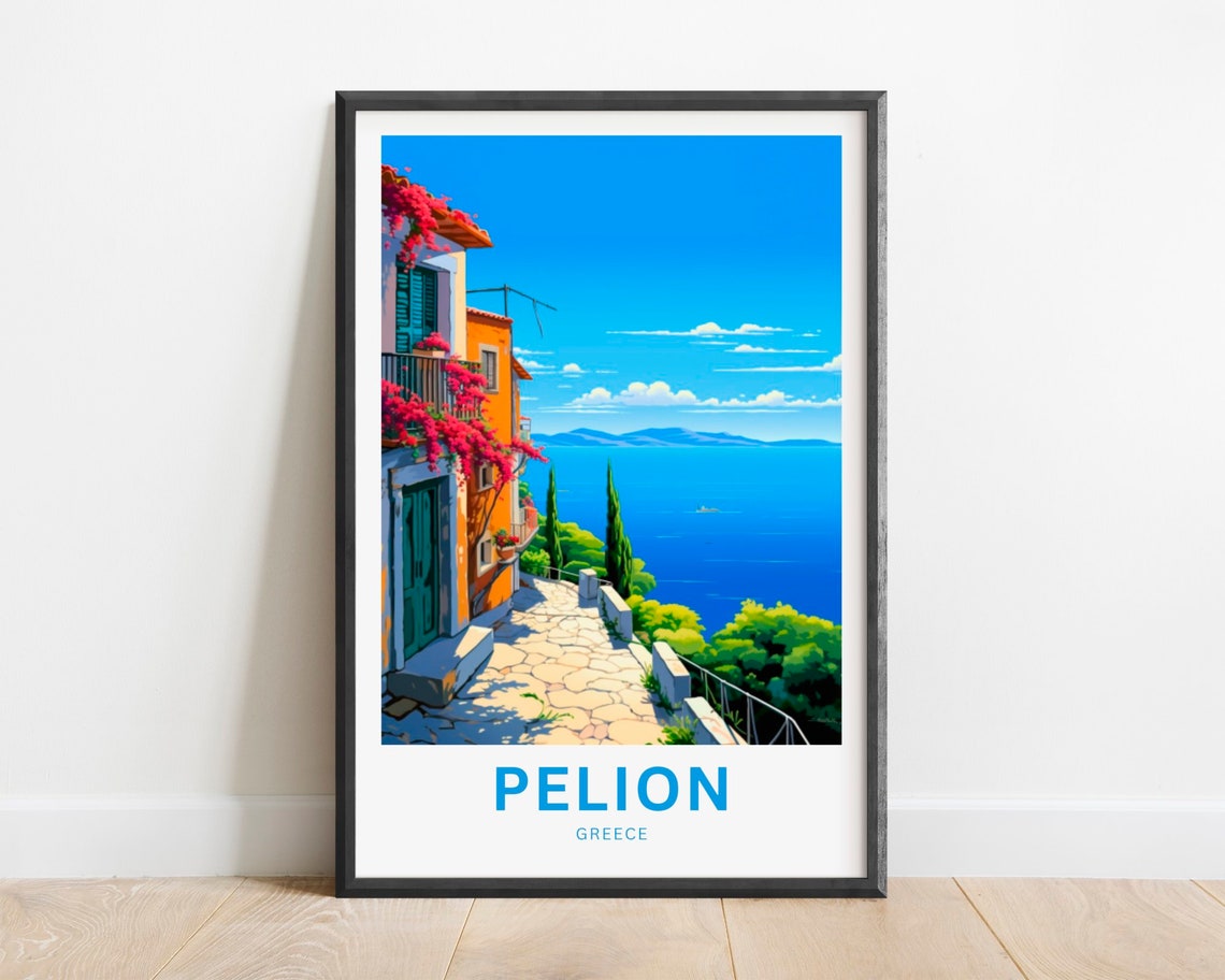 Pelion Greece Seaside Village Path Travel Poster Aegean Coast Decor