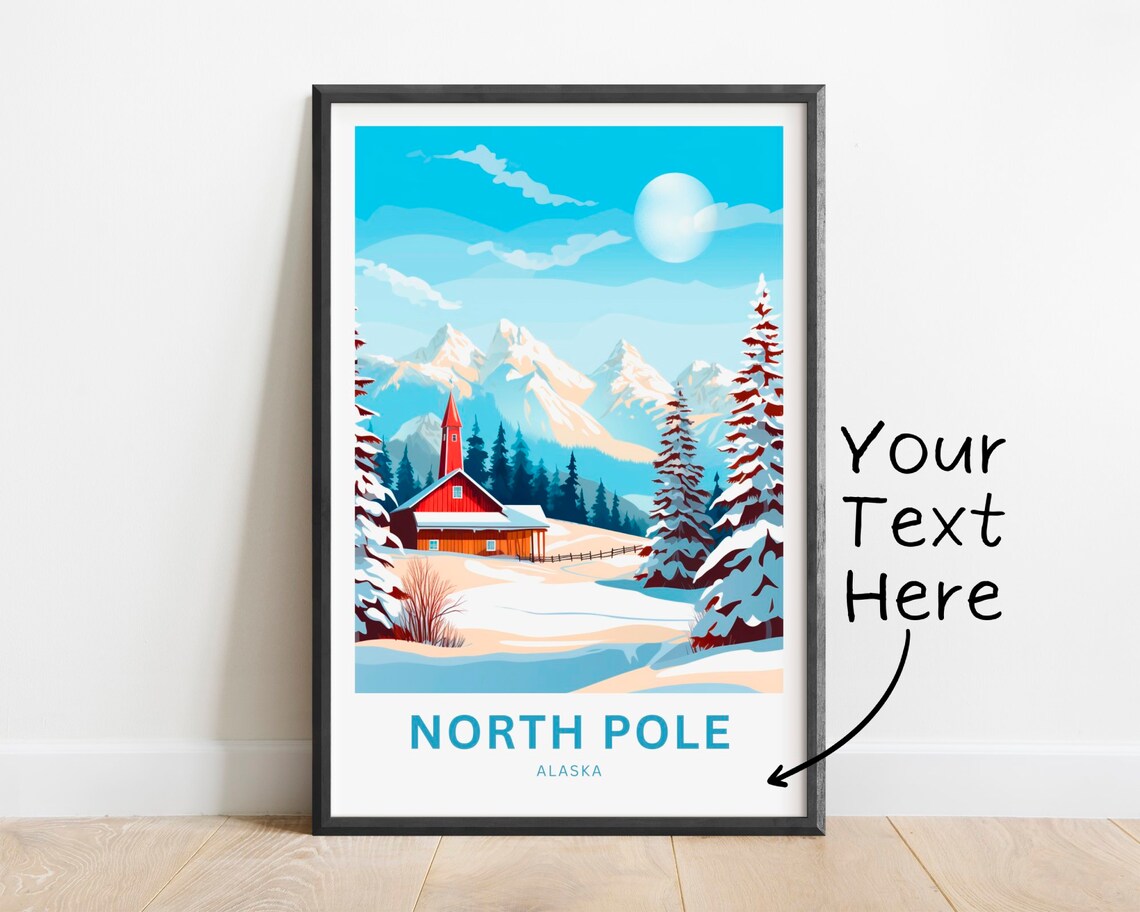 North Pole Alaska Personalized Snowy Church Winter Village Poster