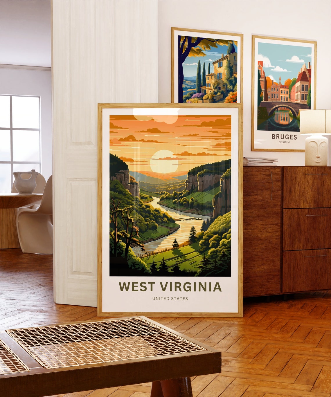 West Virginia Golden River Valley Sunset Landscape Travel Poster - Image 5