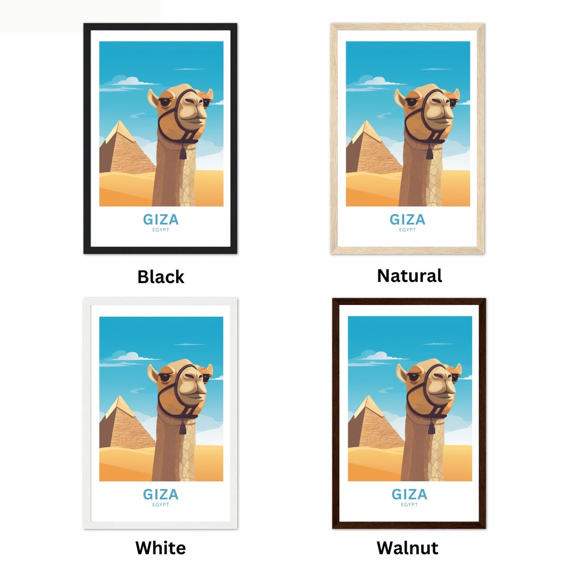 Giza Egypt Smiling Camel Portrait Pyramid Desert Scene Poster - Image 3