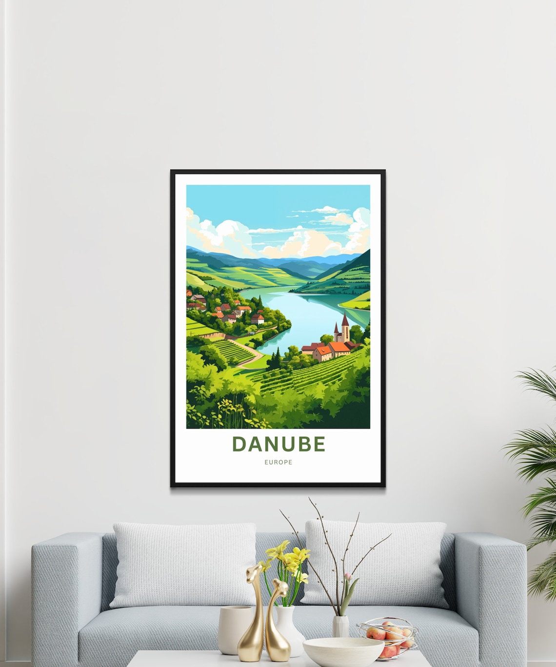 Danube Europe Scenic Riverside Village Church Valley Travel Poster - Image 3