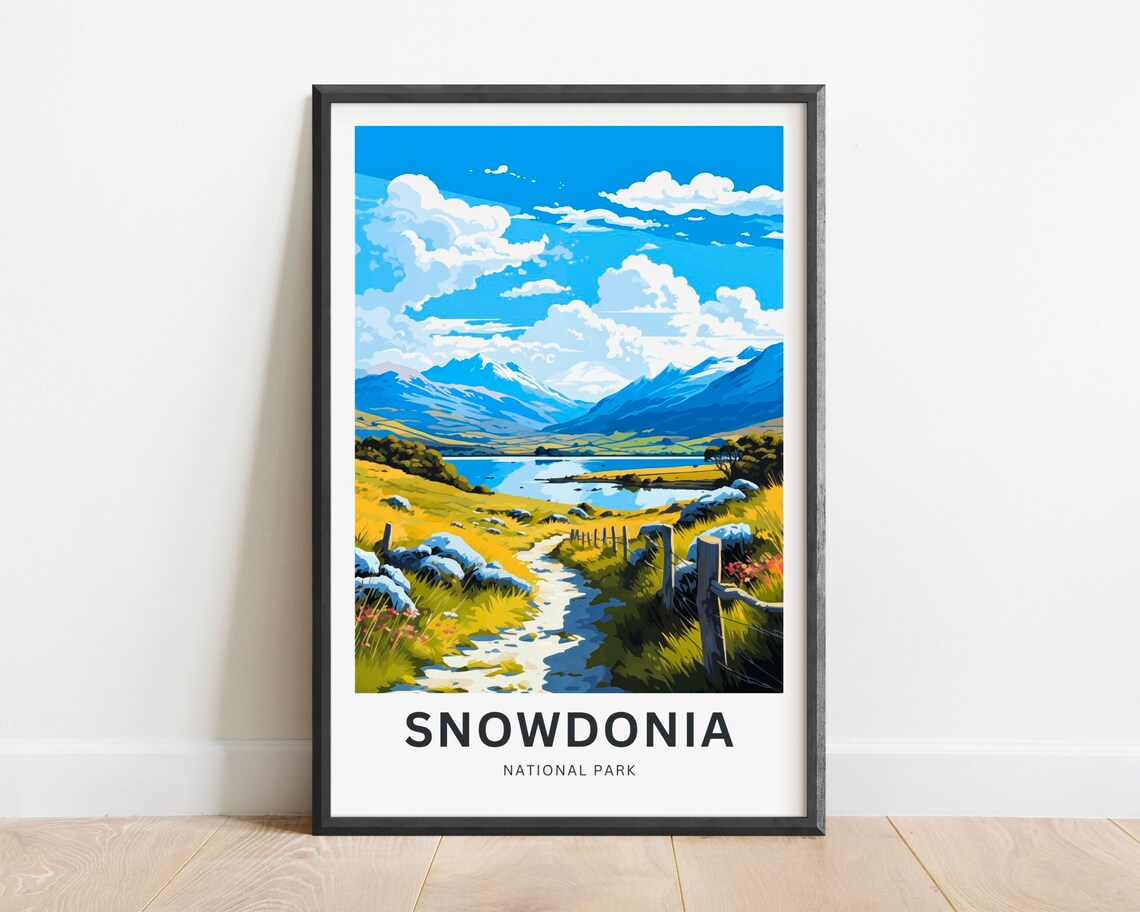 Snowdonia National Park Fenced Mountain Trail Lakeside View Travel Poster