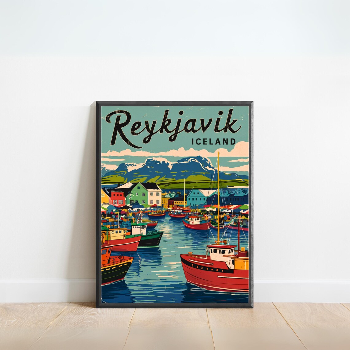 Reykjavik Vintage Travel Poster, Iceland Wall Art
