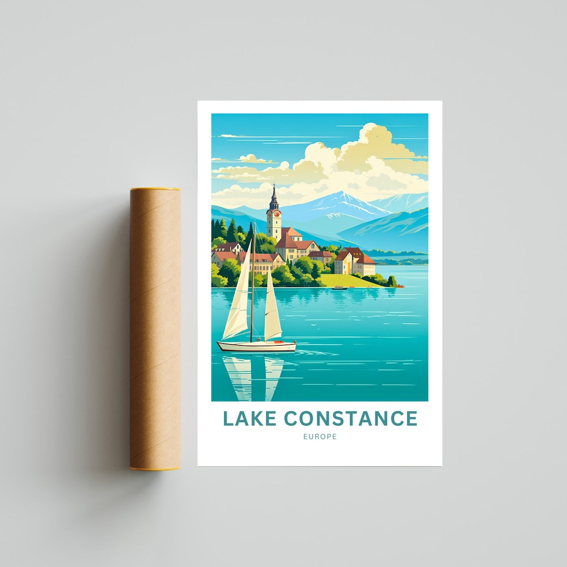 Lake Constance Europe Sailboat Historic Church Town Lake Travel Poster - Image 4