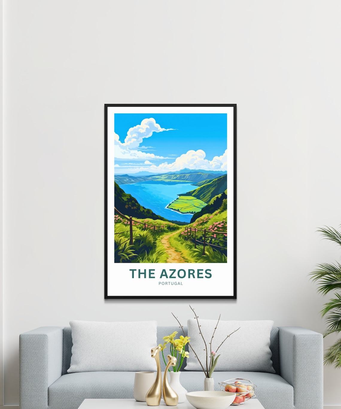The Azores Portugal Wildflower Lake Trail View Travel Poster - Image 2