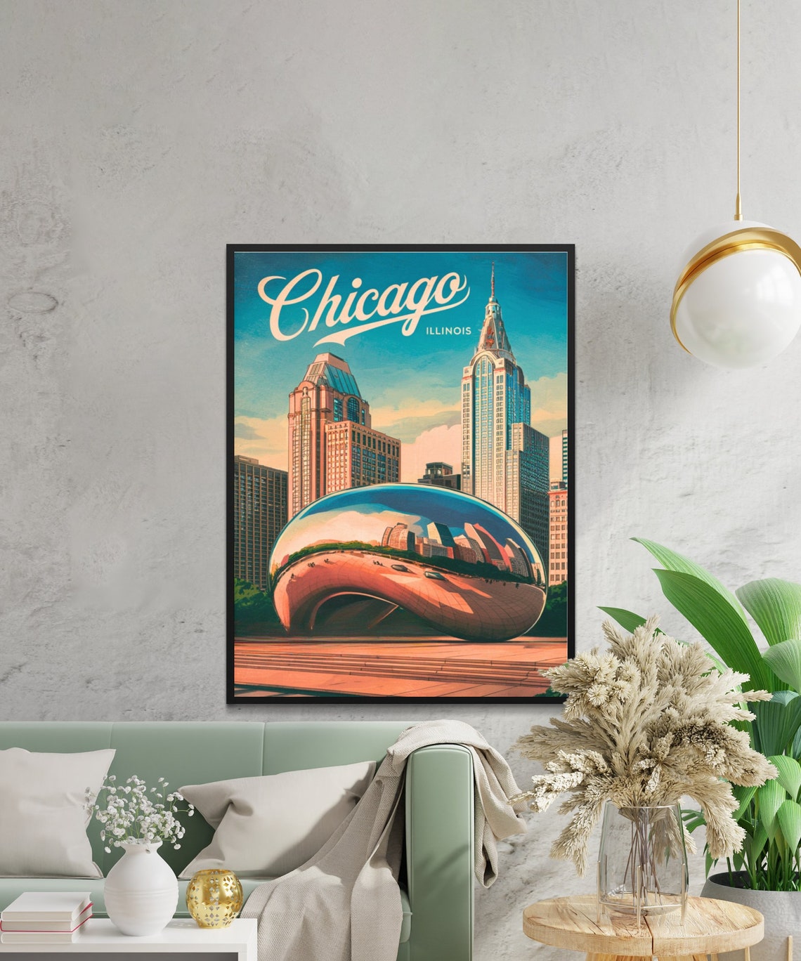 Chicago Illinois Vintage Cloud Gate Bean Millennium Park Poster - Image 2