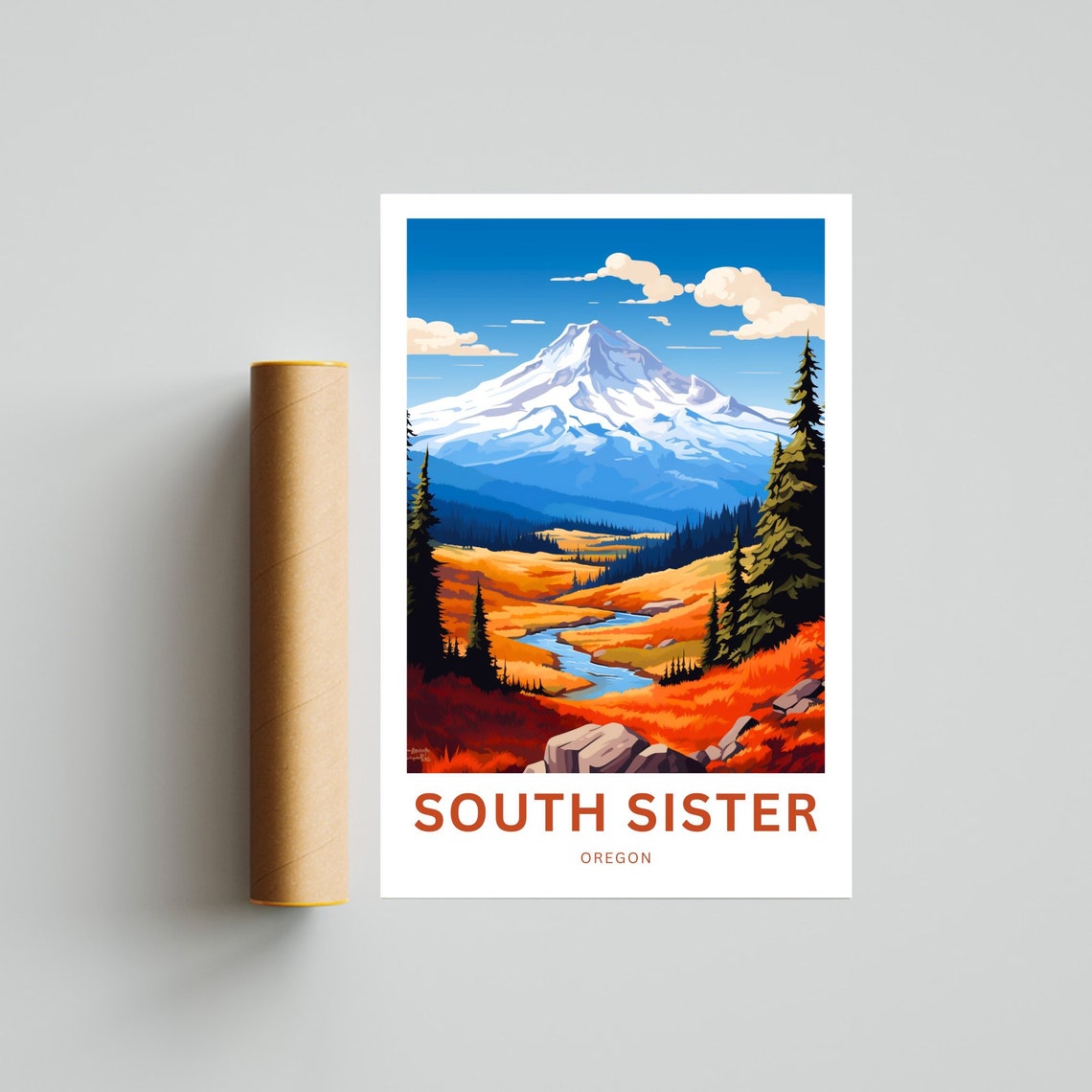 Personalized South Sister Oregon Autumn Meadow View Travel Poster - Image 4