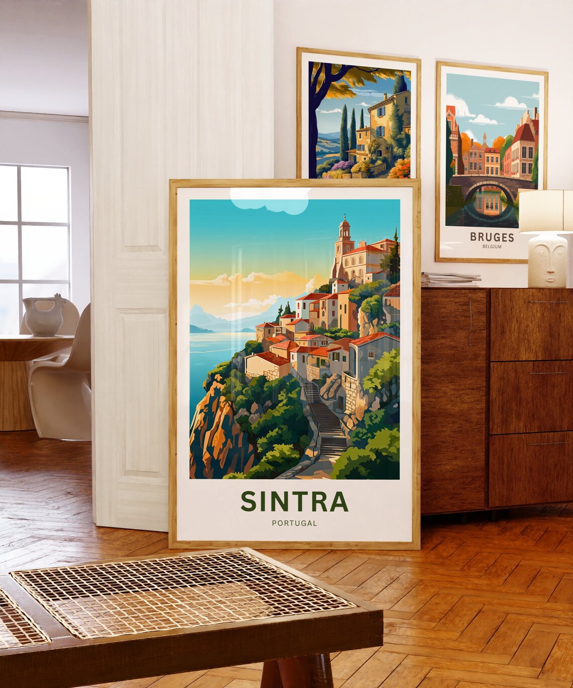 Sintra Portugal Coastal Village Stairs Ocean View Sunset Travel Poster - Image 5