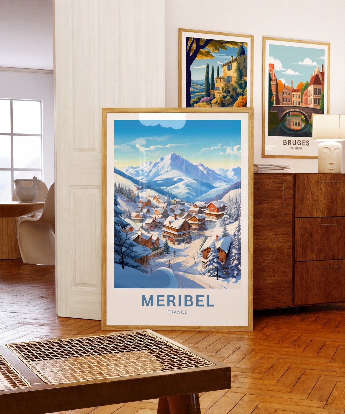 Personalized Meribel France Snowy Ski Village Retro Winter Poster - Image 5
