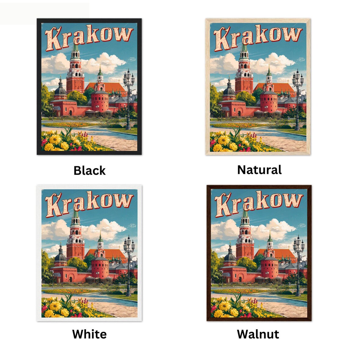 Krakow Poland Travel Poster Red Brick Castle Towers Vintage Style Art - Image 4