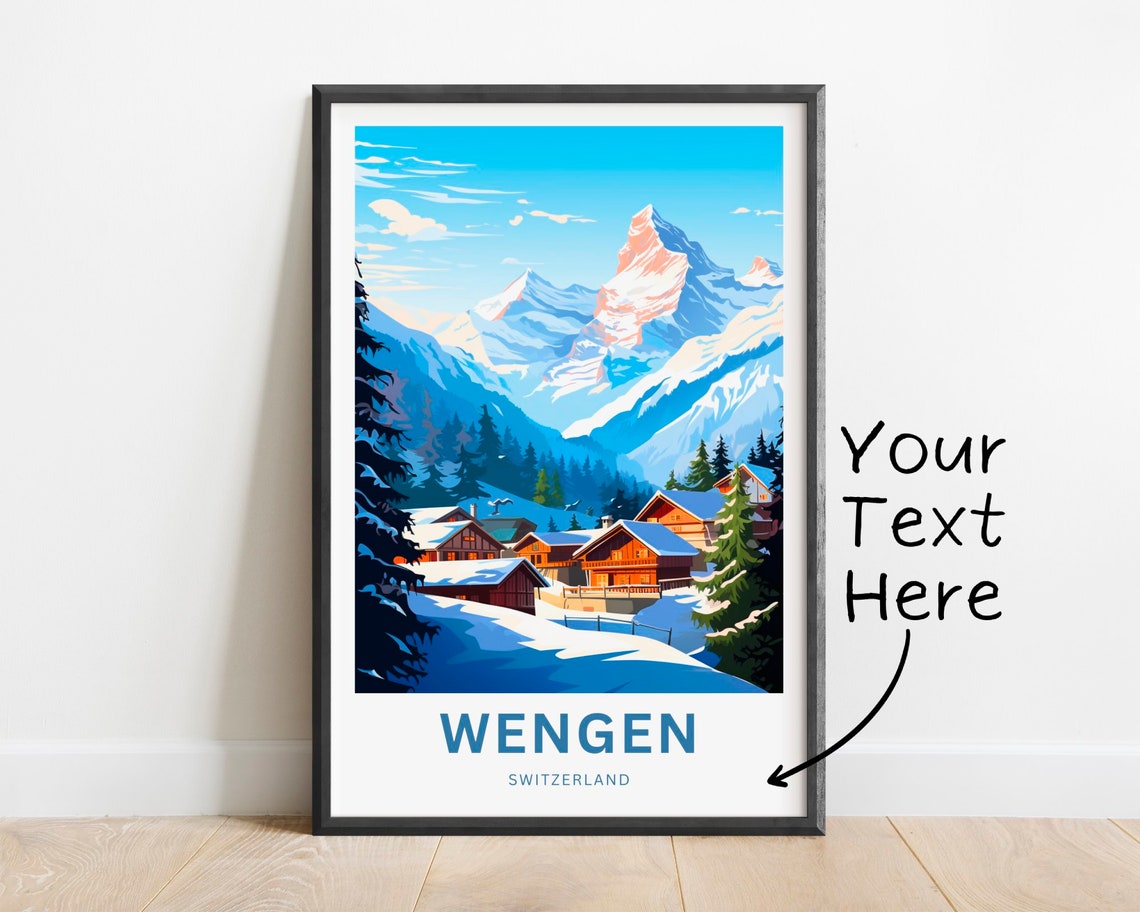 Wengen Switzerland Snowy Alpine Village Chalets Custom Gift Poster