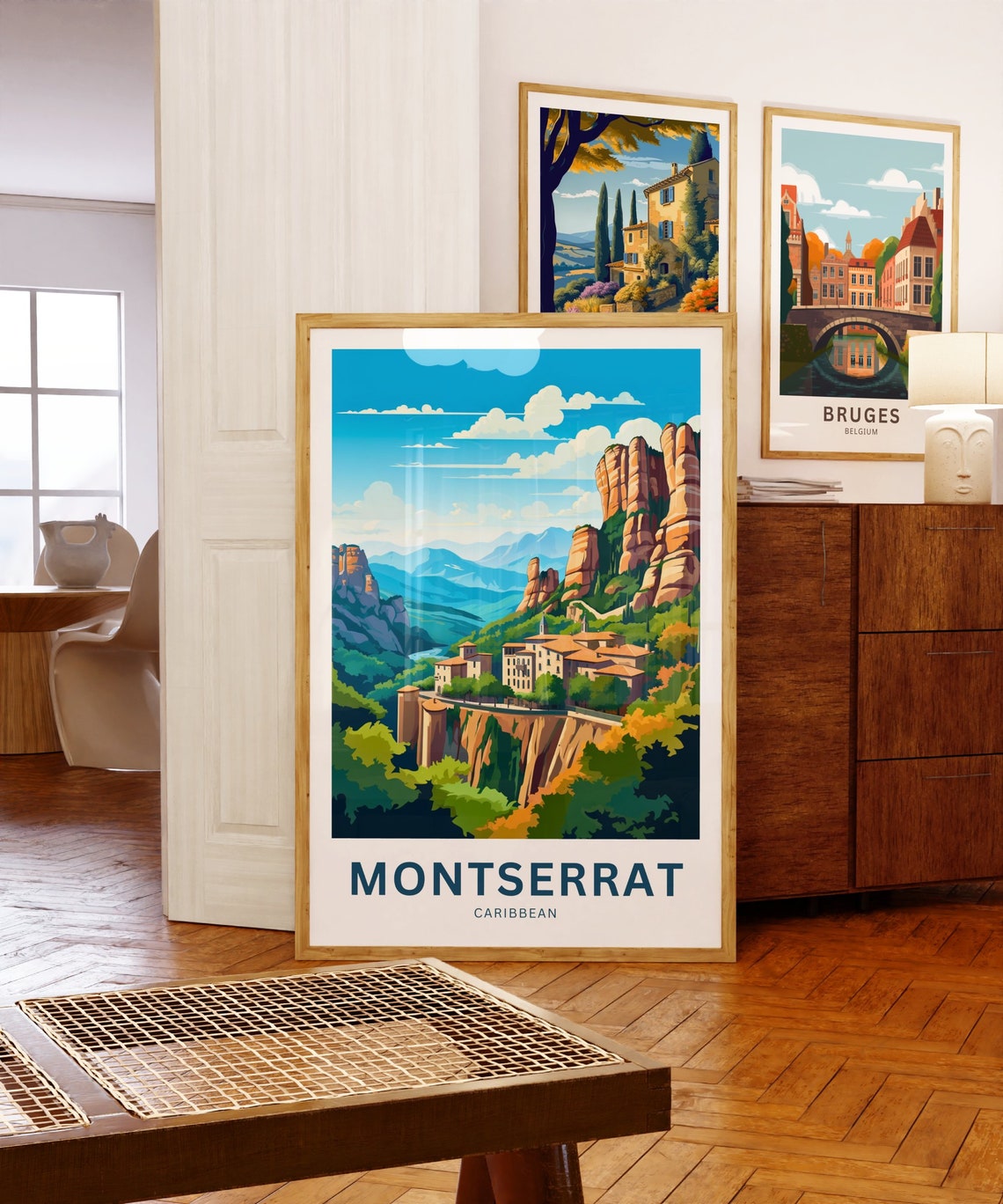 Montserrat Caribbean Cliffside Monastery Tropical Hills Travel Poster - Image 5