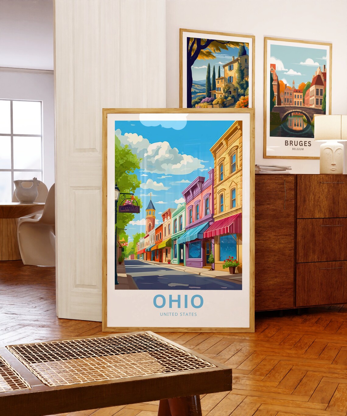 Ohio United States Small Town Colorful Main Street Travel Poster - Image 5