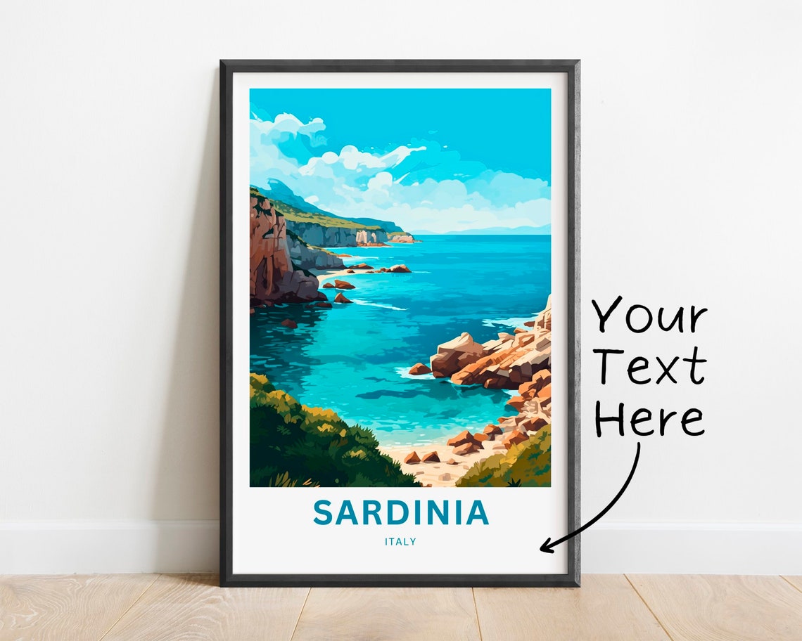Personalized Sardinia Italy Pine Tree Turquoise Cove Travel Poster