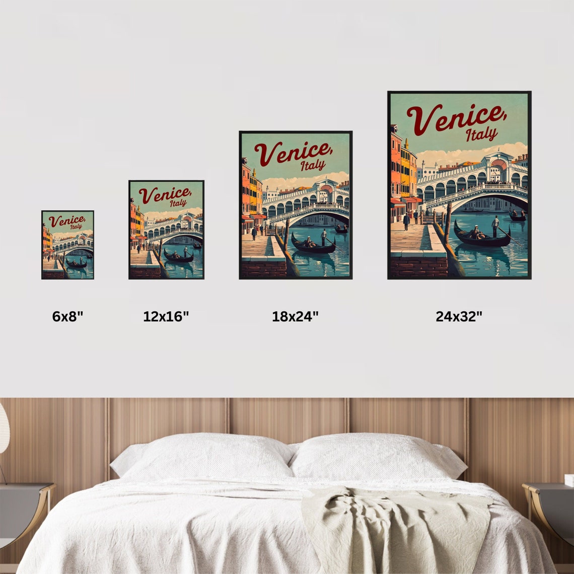 Venice Italy Rialto Bridge Gondolier Canal Sunset Retro Travel Poster - Image 4