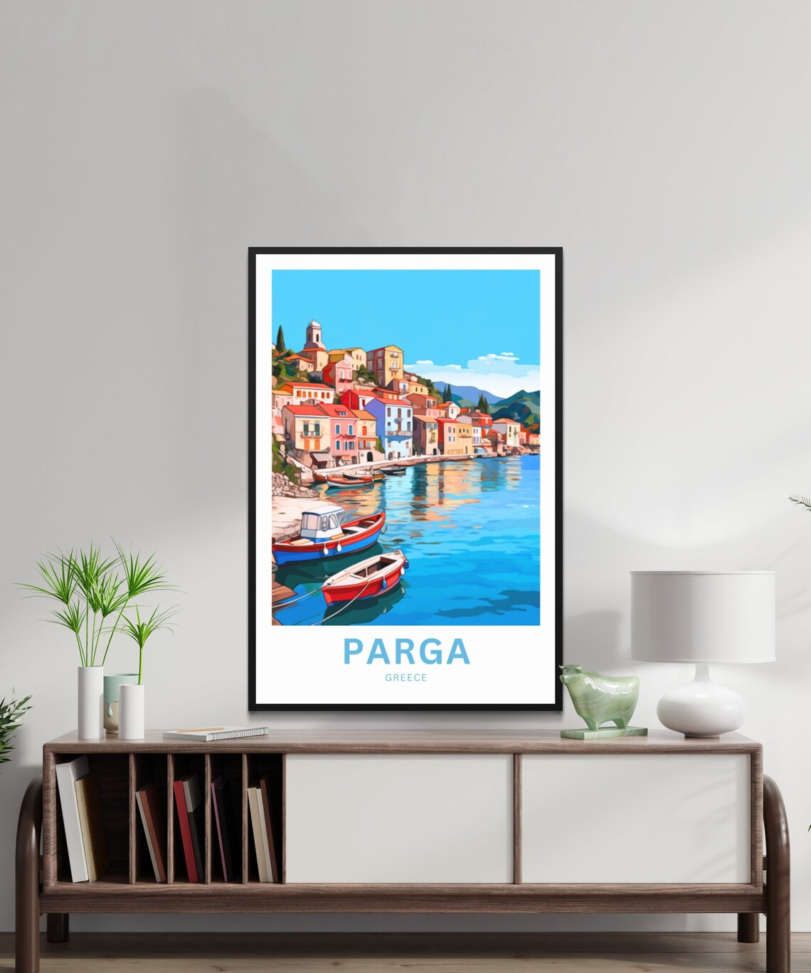Parga Greece Colorful Fishing Harbor Boats and Houses Poster - Image 2