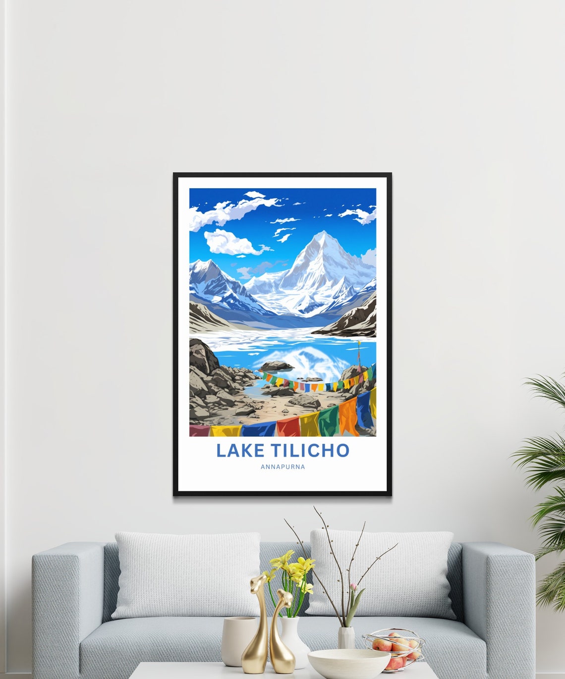 Lake Tilicho Annapurna Snowy Peaks Prayer Flags Travel Poster - Image 3