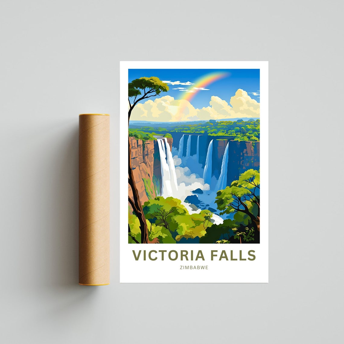 Victoria Falls Zimbabwe Rainbow Waterfall Vintage Travel Poster - Image 4