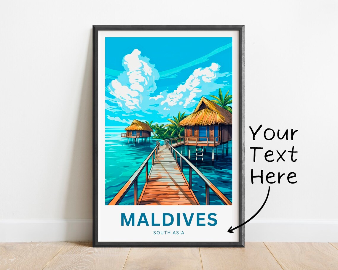 Maldives Wooden Boardwalk To Bungalows Personalized Travel Poster