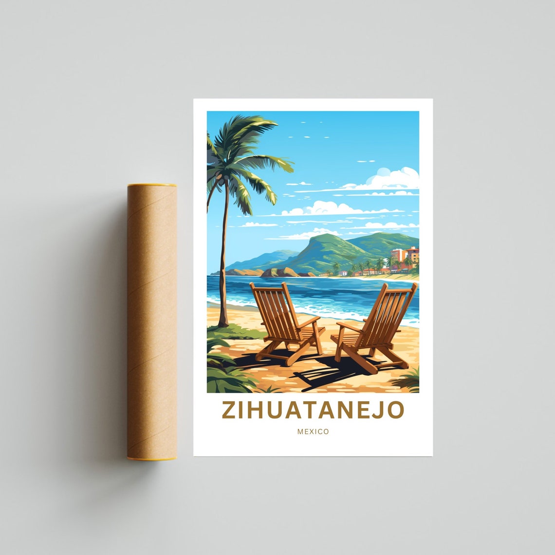 Personalized Zihuatanejo Mexico Beach Bay Mountain View Poster - Image 4