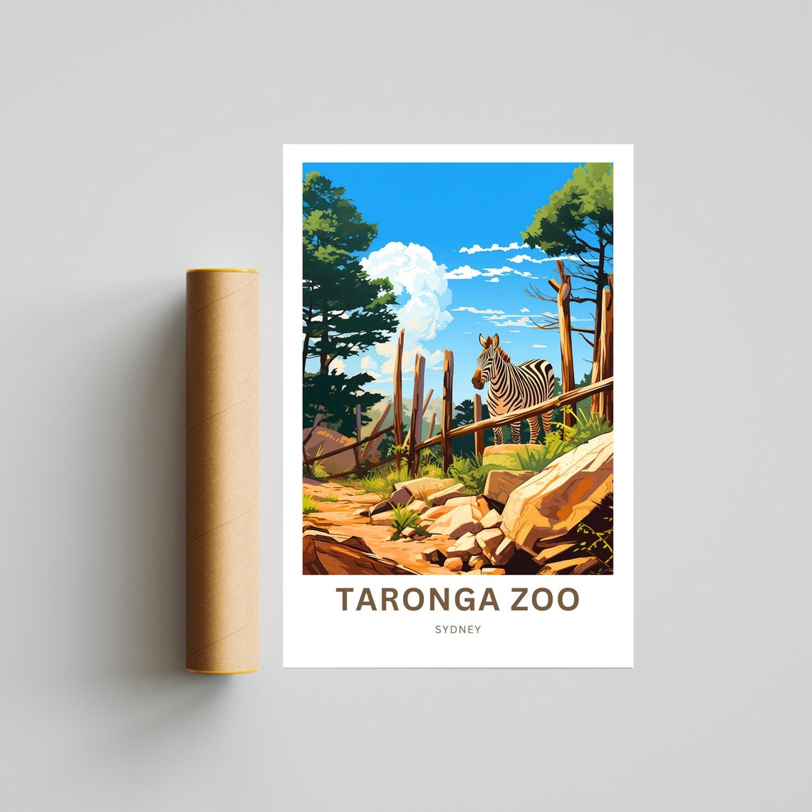 Taronga Zoo Sydney Australia Curious Zebra Illustrated Art Poster - Image 4