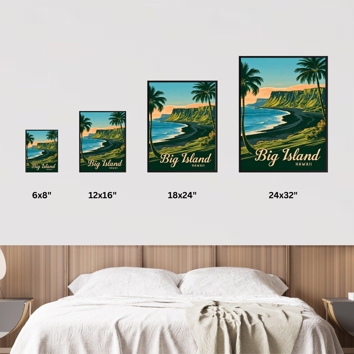 Big Island Hawaii Black Sand Beach Sunset Vintage Travel Poster - Image 2
