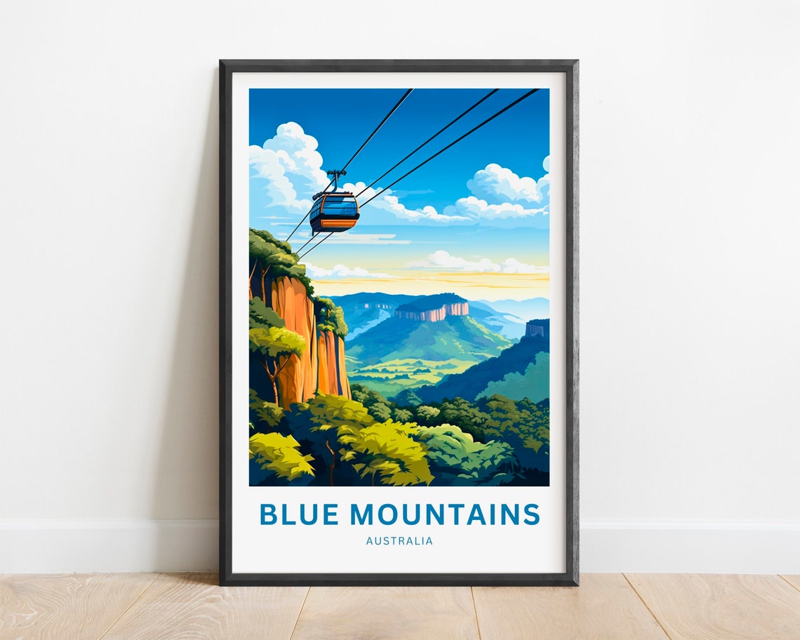 Blue Mountains Australia Cable Car Cliffs Scenic Travel Poster