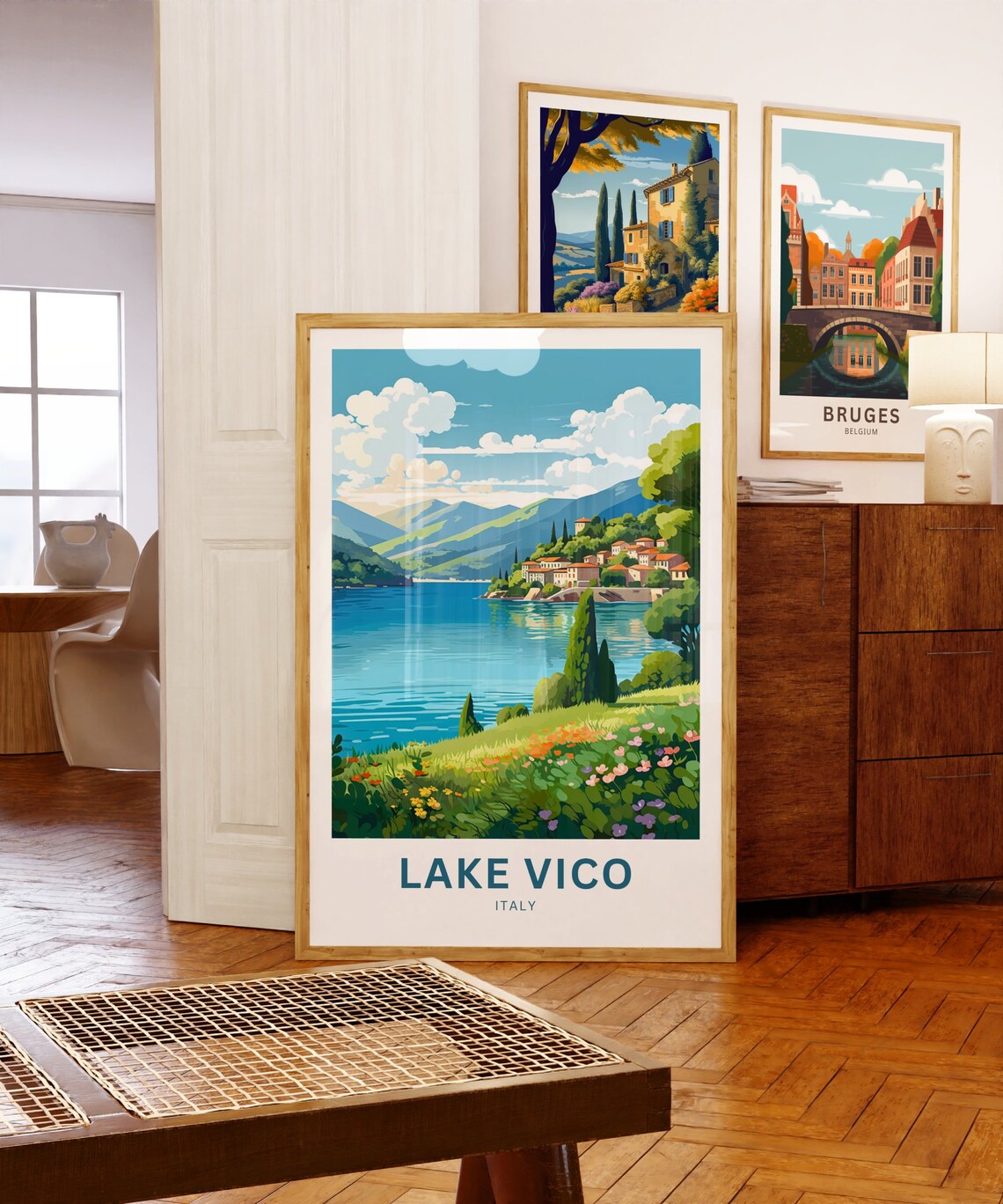 Lake Vico Italy Lakeside Village Cypress Trees Scenic Travel Poster - Image 5