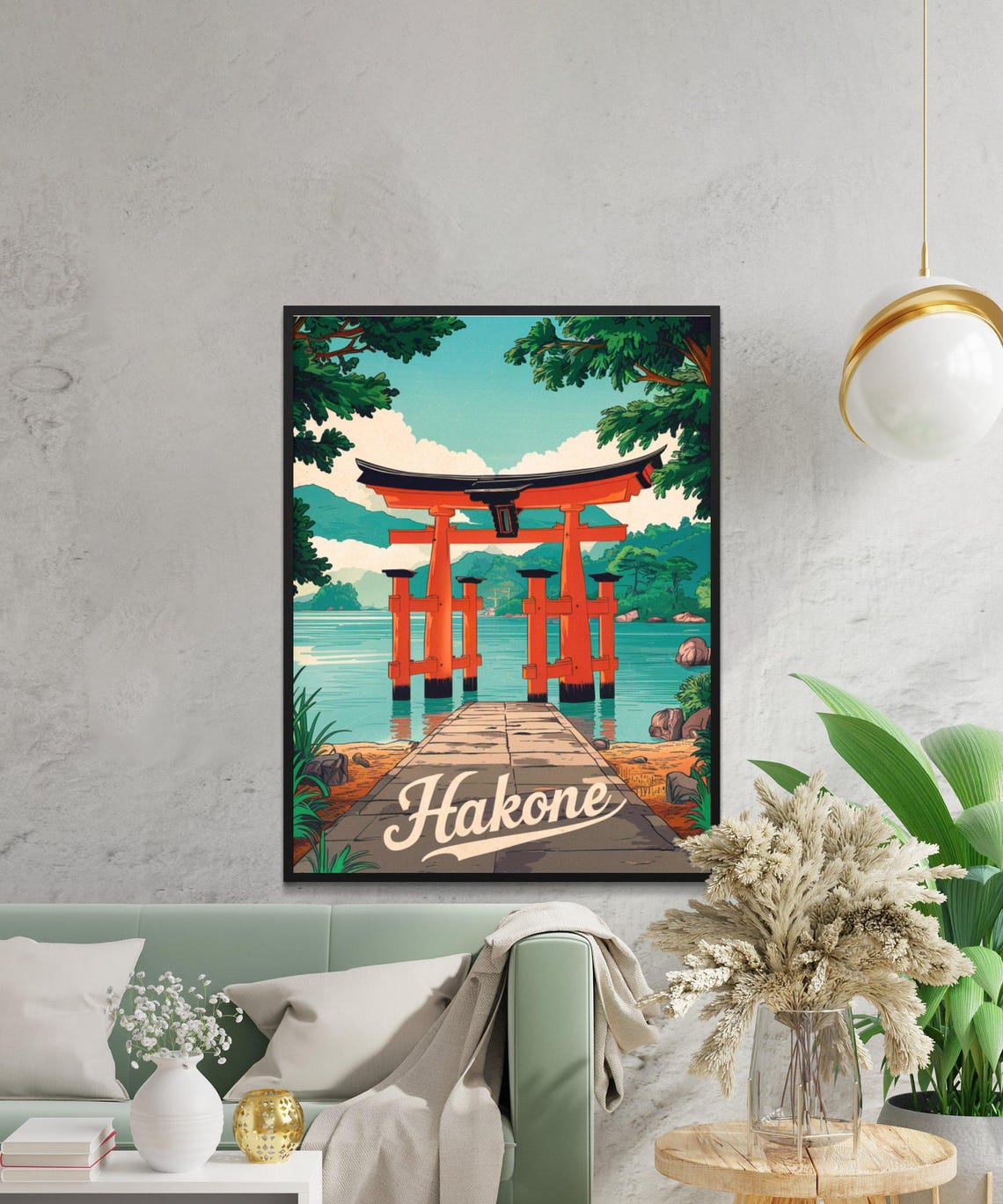 Hakone Japan Floating Torii Gate Stone Path Vintage Travel Poster - Image 3