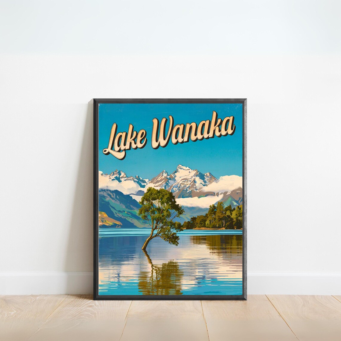 Lake Wanaka New Zealand Lonely Tree Mountain Lake Vintage Poster