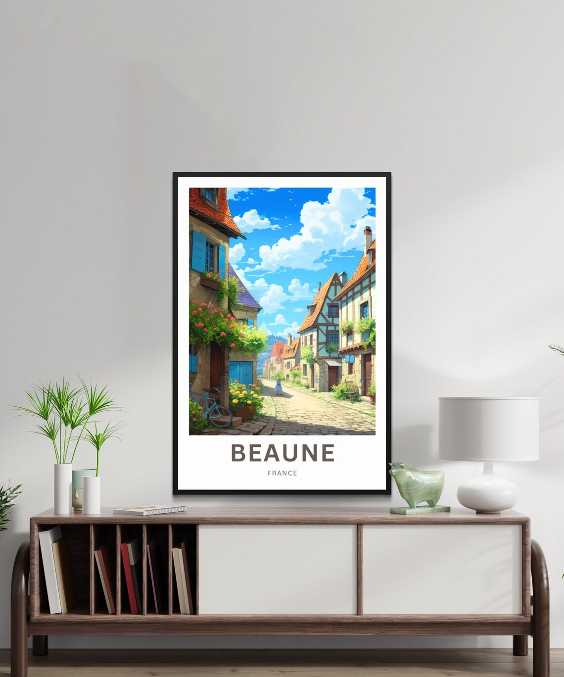 Personalized Beaune France Old Town Cobblestone Street Travel Poster - Image 2