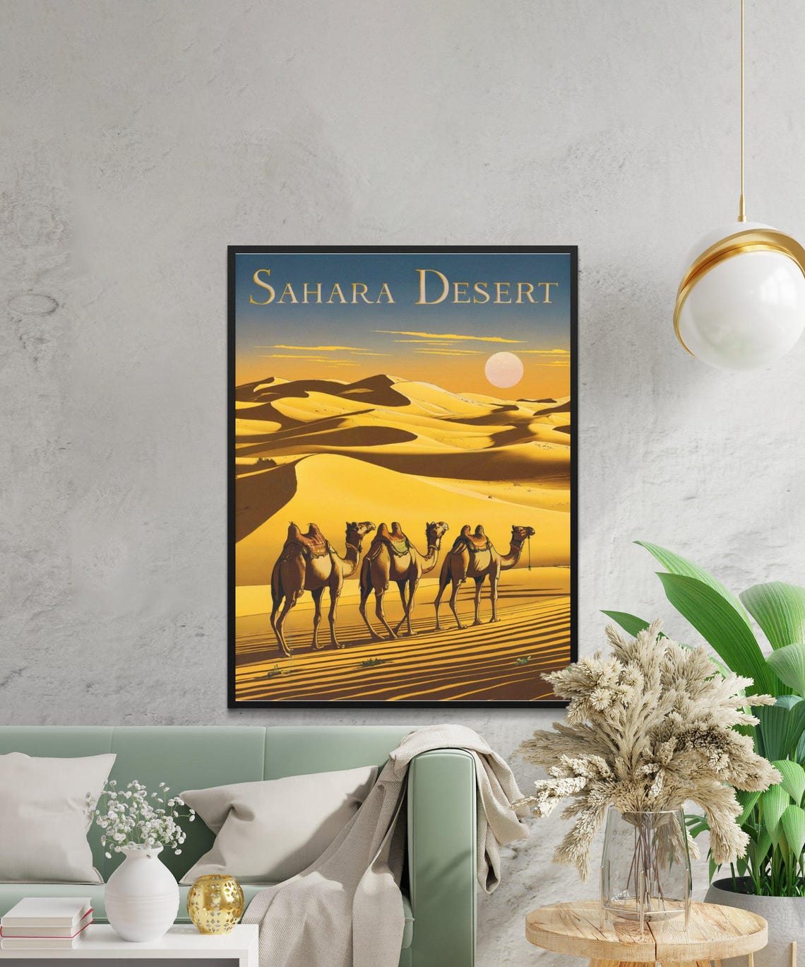 Sahara Desert Camel Caravan Golden Dunes Sunset Travel Poster - Image 3