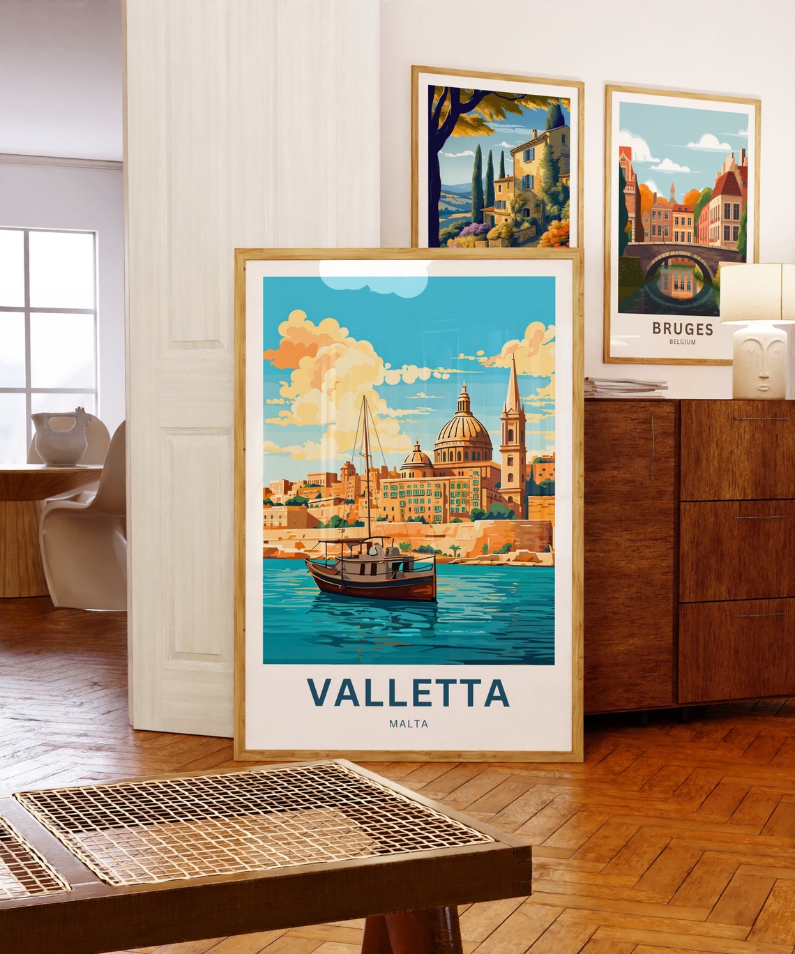 Valletta Malta Harbor Basilica Dome Boat Scene Travel Poster - Image 5