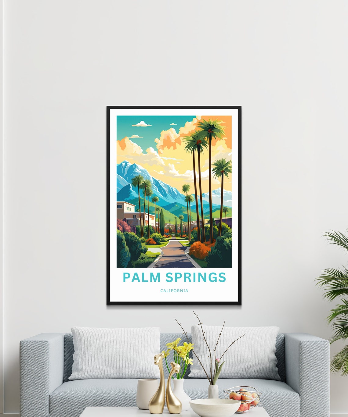 Palm Springs California Palm Trees Mountain Oasis Art Travel Poster - Image 3