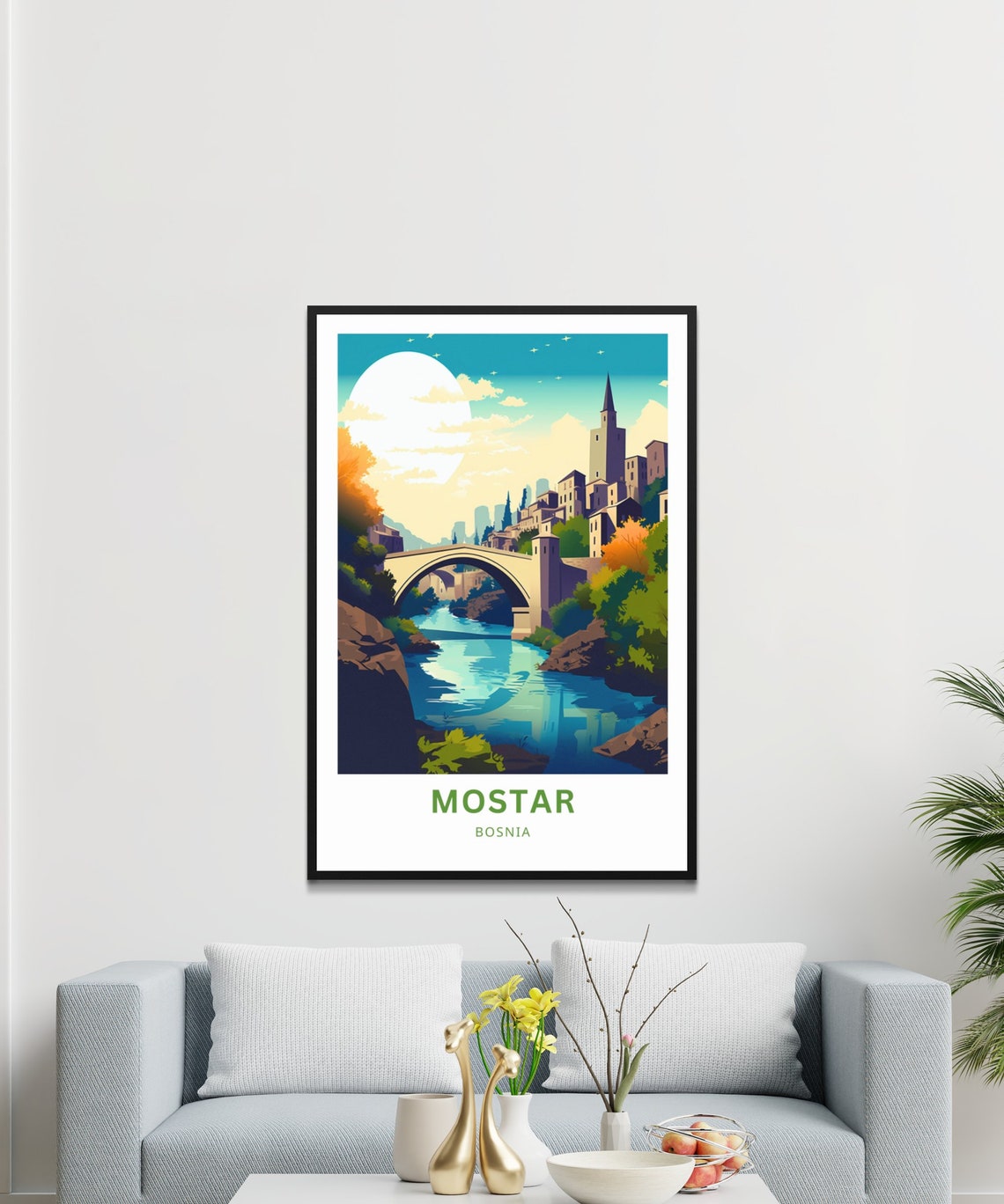 Mostar Bosnia Stari Most Old Bridge River Sunset Travel Poster - Image 3