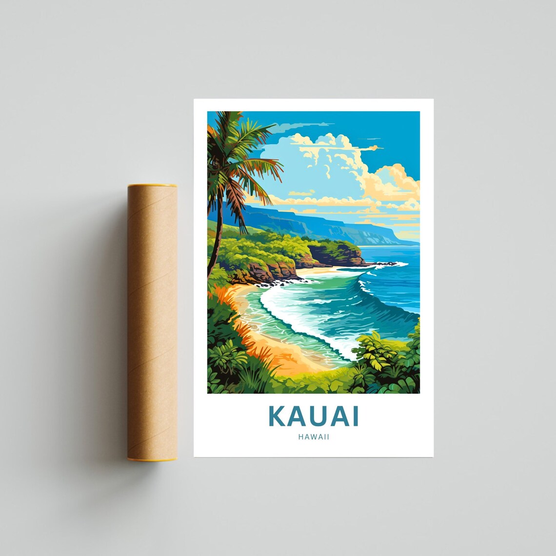 Kauai Hawaii Tropical Beach Palm Coast Vintage Travel Poster - Image 2