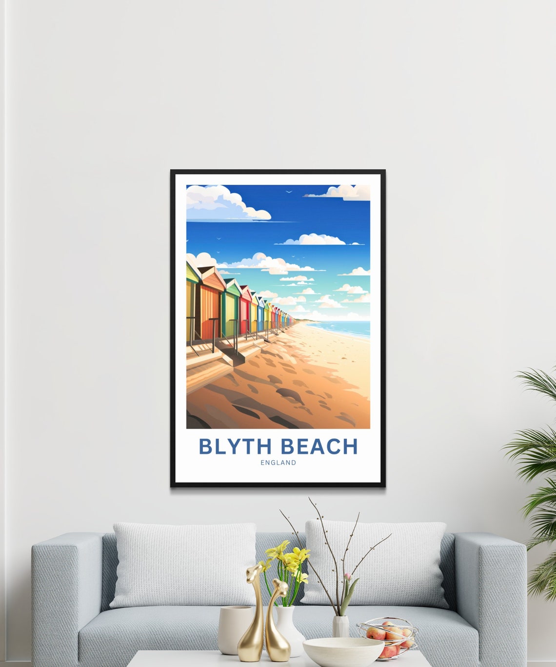 Blyth Beach Colorful Beach Huts England Seaside Travel Art Poster - Image 2