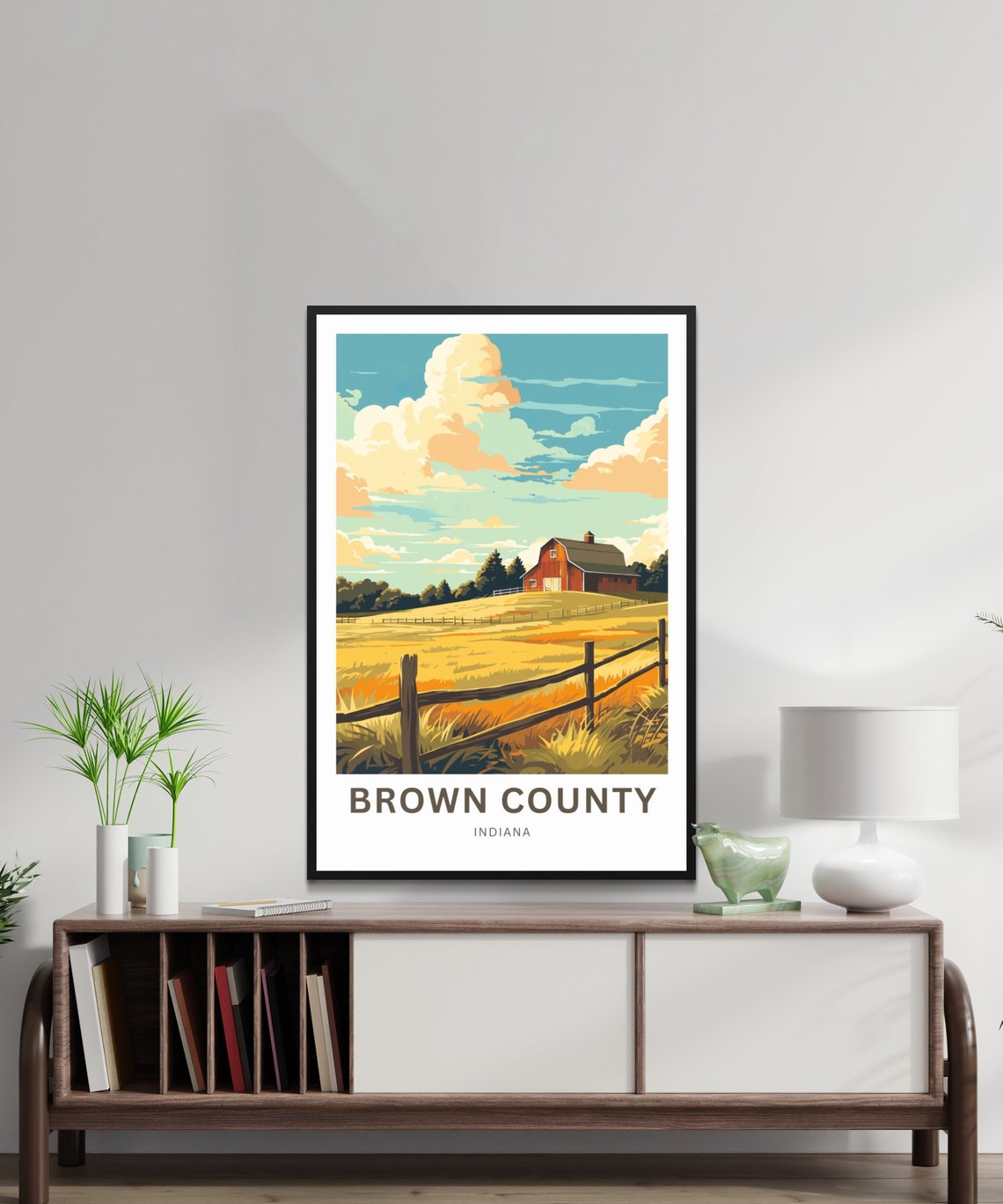 Brown County Indiana Red Barn Golden Meadow Fence Travel Poster - Image 2