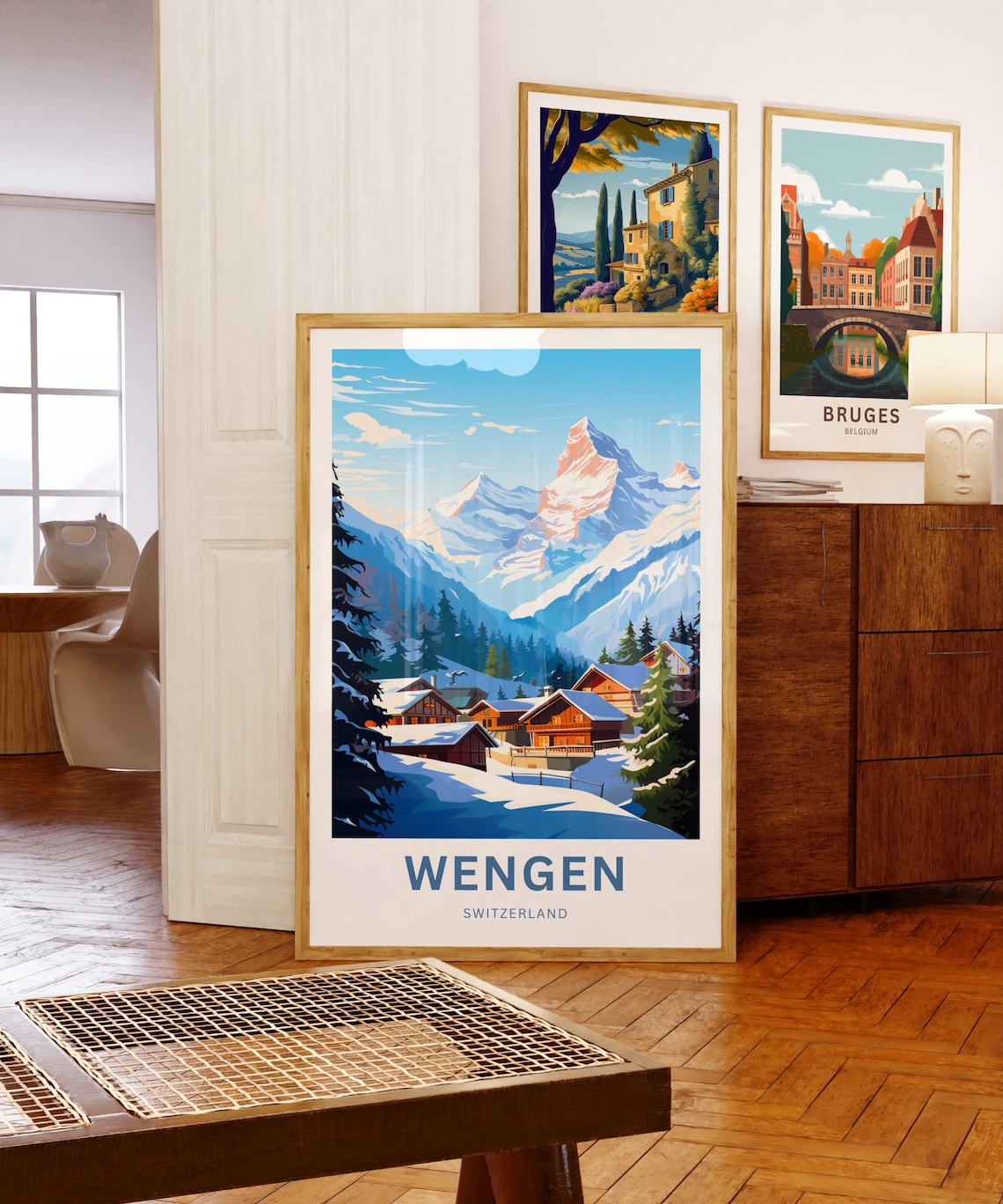 Wengen Switzerland Snowy Alpine Chalet Village Peak Travel Poster - Image 5