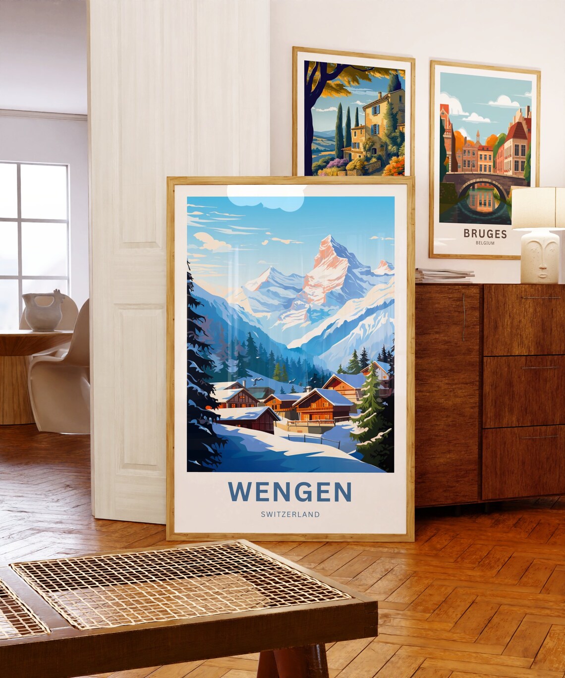 Wengen Switzerland Snowy Alpine Village Chalets Custom Gift Poster - Image 5