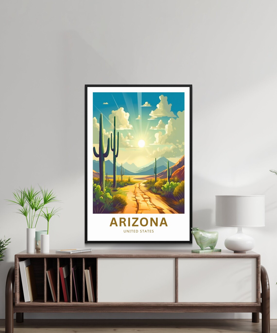 Arizona Desert Sunrise Saguaro Cactus Trail Vintage Travel Poster - Image 2