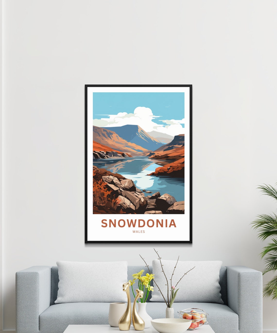 Snowdonia Wales Autumn Valley Lake Mountain Reflection Poster - Image 3