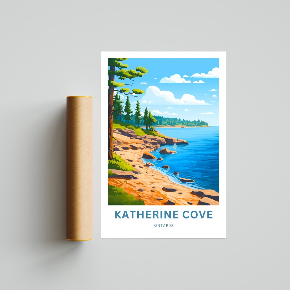 Katherine Cove Ontario Pine Forest Rocky Shoreline Scene Poster - Image 4