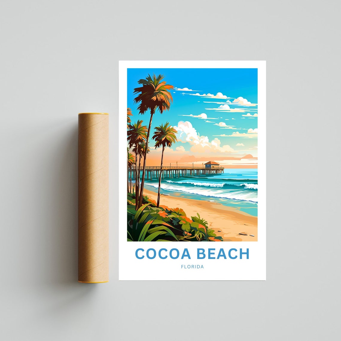 Personalized Cocoa Beach Florida Pier Palms Custom Travel Poster - Image 4