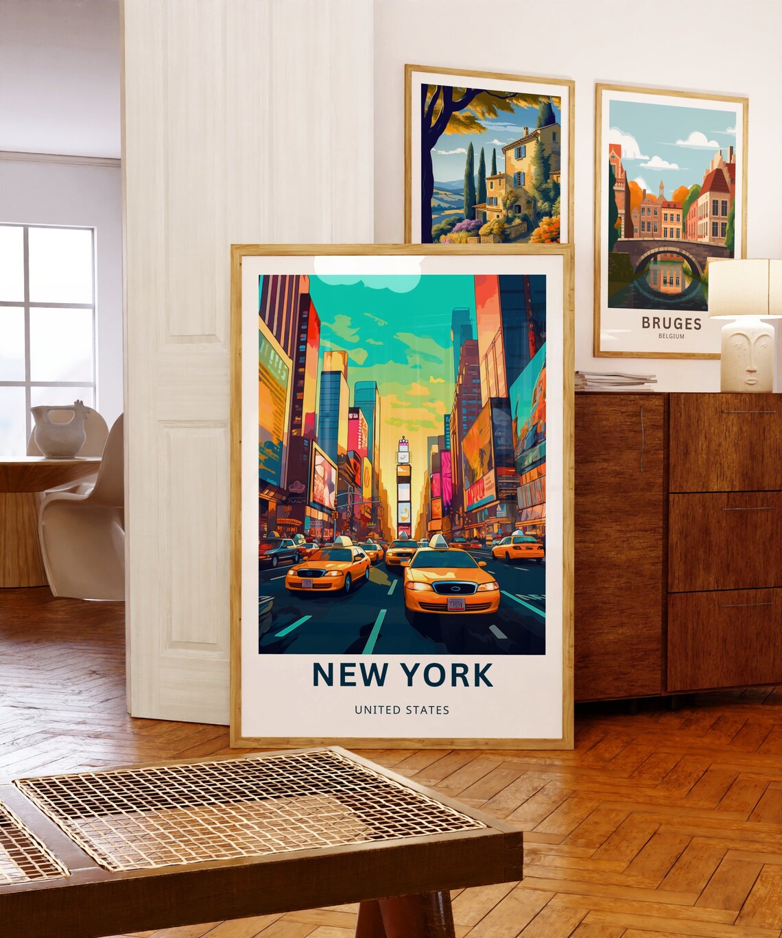 New York Times Square Yellow Taxis Neon Night City Travel Poster Art - Image 5