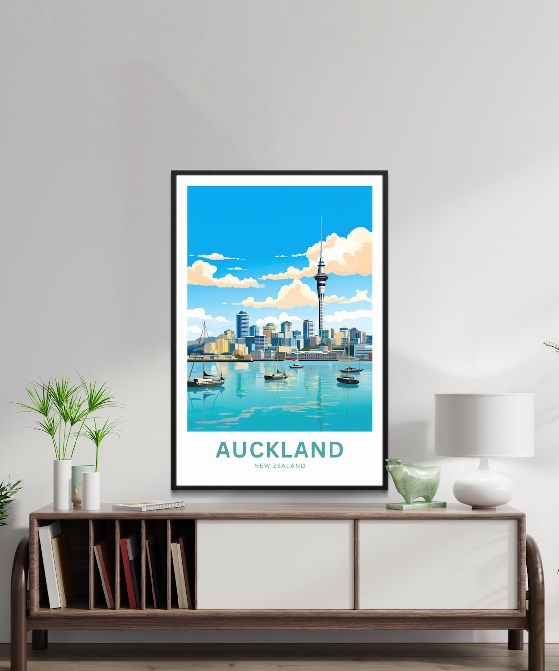 Auckland New Zealand Sky Tower Harbor Sailboat Skyline Travel Poster - Image 2