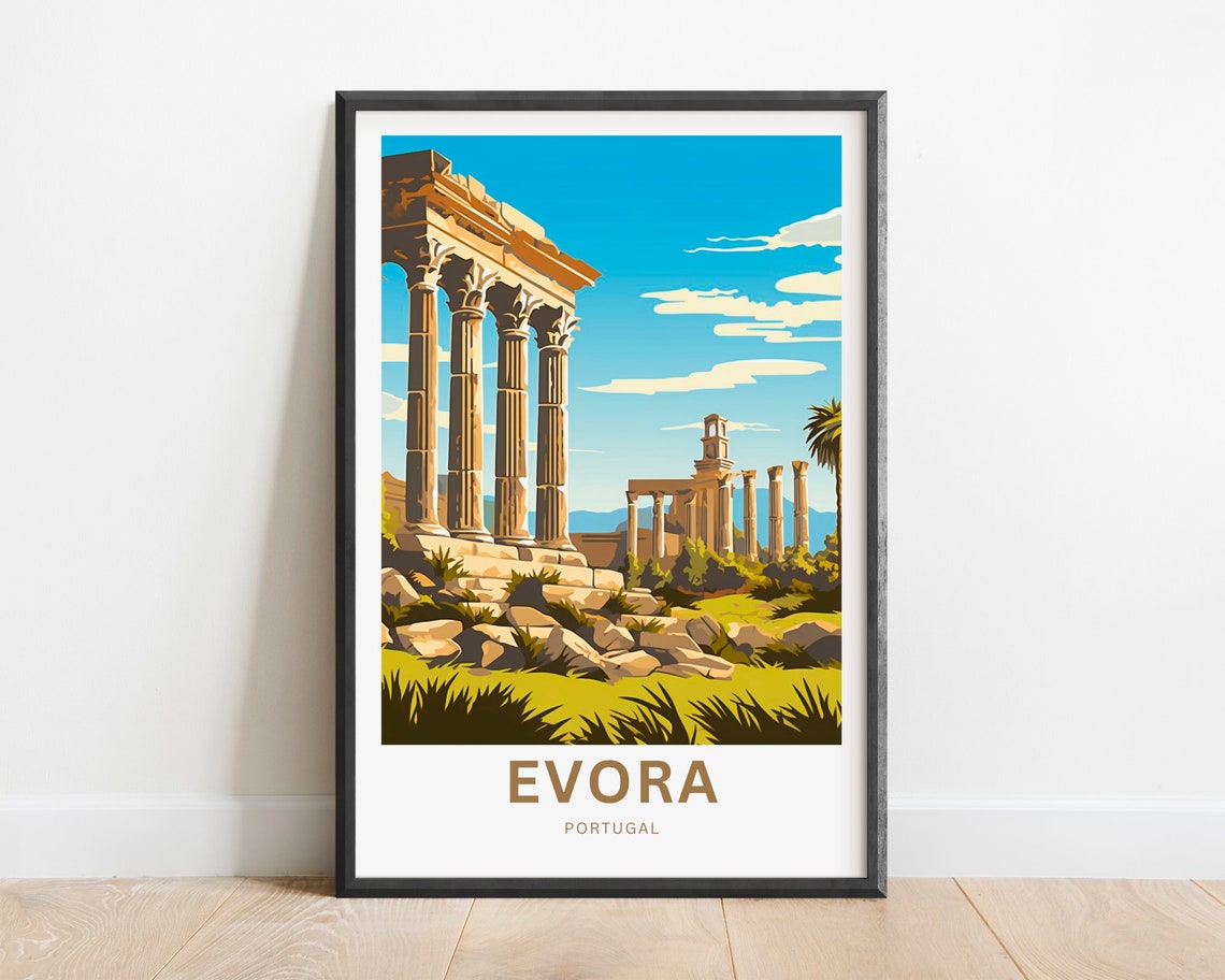 Evora Portugal Ancient Roman Temple Ruins Historic Art Poster