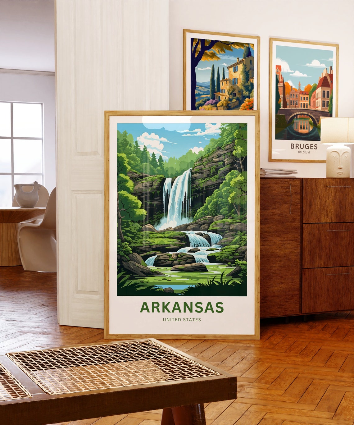 Arkansas Wide Waterfall Mossy Ledge Stream Forest Travel Poster - Image 5