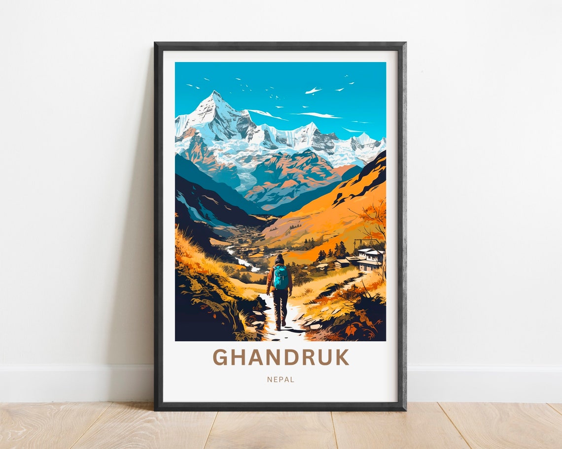 Personalized Ghandruk Nepal Trekker Mountain Valley View Poster - Image 2