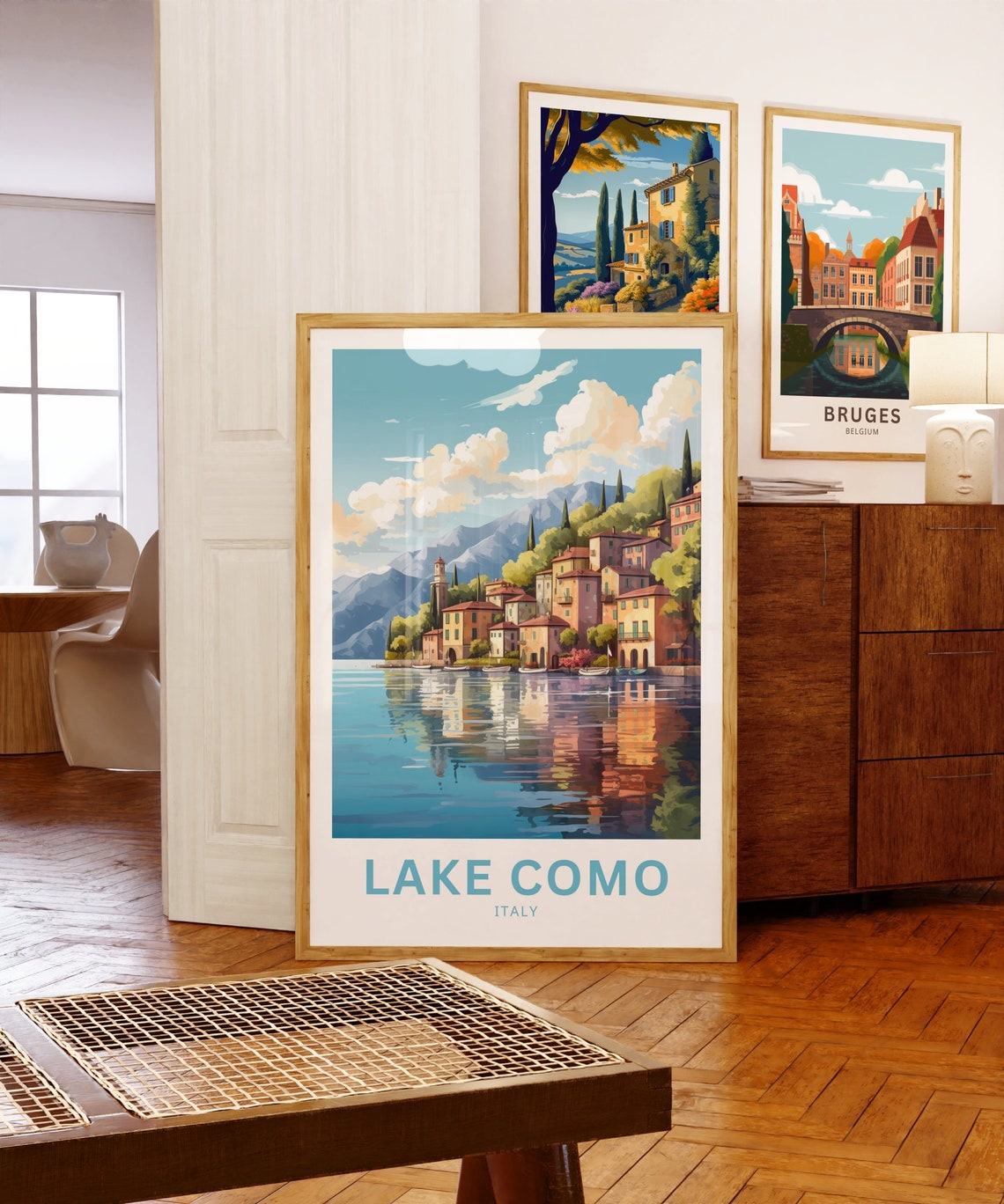 Lake Como Italy Lakeside Village Reflection Mountain View Poster - Image 5